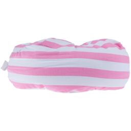 Striped Pleated Round Floor Cushion - Pink White - thumbnail 2