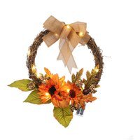 Thanksgiving Halloween LED Sunflower Door Wreath - Orange - thumbnail 1