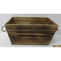 Brown Rectangular Burntwood Trough with Wooden Beading & Rope handles - Brown