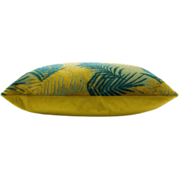 Palm Grove Velvet Jacquard Cushion - Gold/Teal / Feather - thumbnail 3