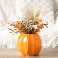 Orange Pumpkin Ceramic Vase Autumn Halloween Decor - Orange