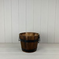 Brown Sturdy Wooden Barrel with 2 Metal Bands and handles - Brown
