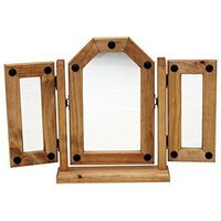 Corona Triple Dressing Table Mirror Solid Wood Pine Wooden Bedroom - Antique Wax