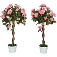 Artificial Camellia Tree 90cm with 21 Flowers Potted Decor - Pink