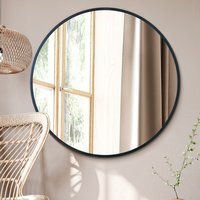 "The Fenestra - Black Edged Circular Modern Wall Mirror 39"" - Black"