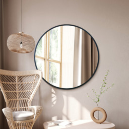 "The Fenestra - Black Edged Circular Modern Wall Mirror 39"" - Black" - thumbnail 2