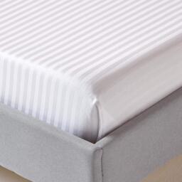 330 Thread Count Egyptian Cotton Flat Sheet with Satin Stripes - White / Single - thumbnail 4