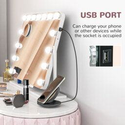 HOMCOM Rotation Hollywood LED Vanity Mirror with Magnifier - White - thumbnail 4