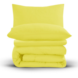 Soft Touch Plain Microfibre Duvet Cover and Pillowcase Set - Yellow / King - thumbnail 3