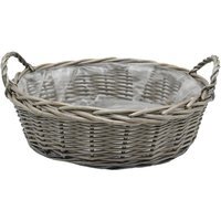 Round Antique Wash Display Wicker Tray - Brown / 13cm