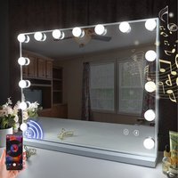 FENCHILIN Bluetooth Hollywood Light Up Vanity Mirror with Lights Tabletop Wall - Metal White - 46cm X 58cm - thumbnail 1