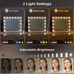 FENCHILIN Bluetooth Hollywood Light Up Vanity Mirror with Lights Tabletop Wall - Metal White - 46cm X 58cm - thumbnail 5