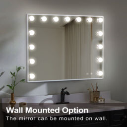 FENCHILIN Bluetooth Hollywood Light Up Vanity Mirror with Lights Tabletop Wall - Metal White - 46cm X 58cm - thumbnail 2