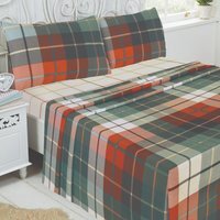 Lomond Brushed Cotton Check Flannelette Complete Sheet Set Soft Luxury Bedding - Terracotta / King