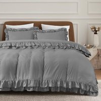 Ruffled Borders Duvet Cover Set - Grey / Double