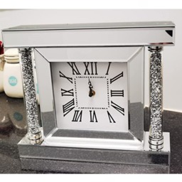 Wall Clock Roman Numbers Pillars Diamante - Silver - thumbnail 2