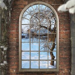 MirrorOutlet Capulet Large Arched Garden Wall Mirror 129cm x 76cm - Stone colour - thumbnail 3