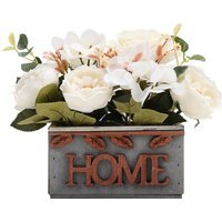 Faux Hydrangea Peony in Wooden Vase - Silk Hydrangeas Peony White - image 1