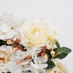 Faux Hydrangea Peony in Wooden Vase - Silk Hydrangeas Peony White - thumbnail 2