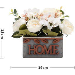Faux Hydrangea Peony in Wooden Vase - Silk Hydrangeas Peony White - thumbnail 5
