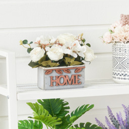 Faux Hydrangea Peony in Wooden Vase - Silk Hydrangeas Peony White - thumbnail 4