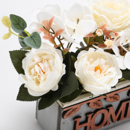 Faux Hydrangea Peony in Wooden Vase - Silk Hydrangeas Peony White - thumbnail 3