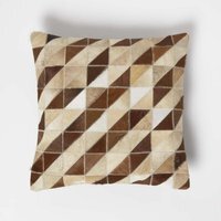 Diamond Check Cream Brown Leather Cushion - Brown - image 1