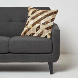 Diamond Check Cream Brown Leather Cushion - Brown - thumbnail 2