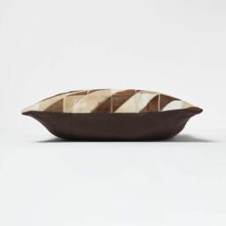 Diamond Check Cream Brown Leather Cushion - Brown - thumbnail 4