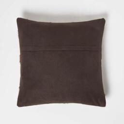 Diamond Check Cream Brown Leather Cushion - Brown - thumbnail 3