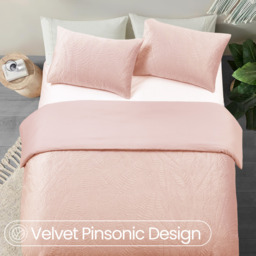 Velvet Embossed Leaf Pattern Duvet Set - Pink / Superking - thumbnail 3