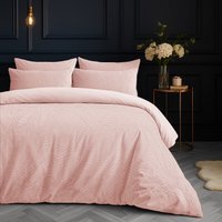Velvet Embossed Leaf Pattern Duvet Set - Pink / Superking