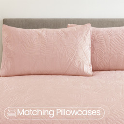 Velvet Embossed Leaf Pattern Duvet Set - Pink / Superking - thumbnail 2