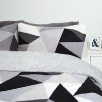 Dreamscene Shapes Teddy Fleece Duvet Cover Bedding Set - Silver / King