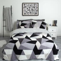 Dreamscene Shapes Teddy Fleece Duvet Cover Bedding Set - Silver / King - thumbnail 2