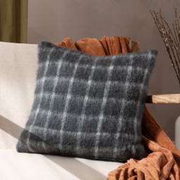 Yarrow Check Faux Mohair Check Feather Filled Cushion - Storm Grey - thumbnail 2