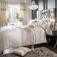 Crushed Velvet Diamante Luxurious Duvet Cover and Pillowcase Set - Cream / Superking