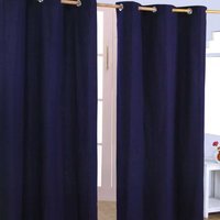 Homescapes Cotton Plain Ready Made Eyelet Curtain Pair - Navy / 137cm / 228cm - thumbnail 1