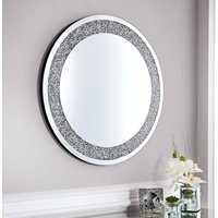 Large Round Crushed Jewel Wall Mirror - Silver