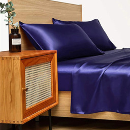 Luxury Satin Bed Sheet Set Queen King - blue - thumbnail 2