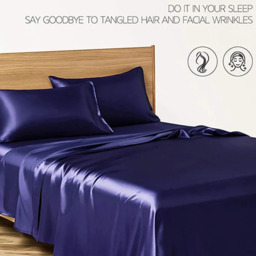 Luxury Satin Bed Sheet Set Queen King - blue - thumbnail 3
