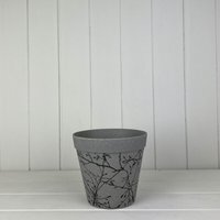 Earthy Warm Grey Straw Flower Pot With Silhouette Branch Design - Grey