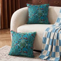 45cm Moroccan Style Pack of 2 Throw Pillows with Inserts - Blue - image 1