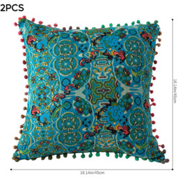 45cm Moroccan Style Pack of 2 Throw Pillows with Inserts - Blue - thumbnail 2