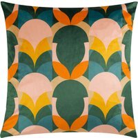 Raeya Art Deco Velvet Cushion - Peach/Pine / Feather - image 1
