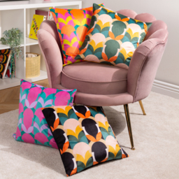 Raeya Art Deco Velvet Cushion - Peach/Pine / Feather - thumbnail 5