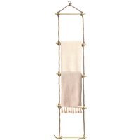 Hanging Wooden Blanket Ladder Rope Design 5 Rungs Towel Rack Decor - Silver