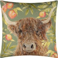 Watercolour Highland Cow Outdoor Cushion - Olive