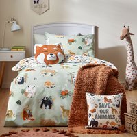 Wildlife Animal Reversible Duvet Cover Set - Multicolour/Green / Single