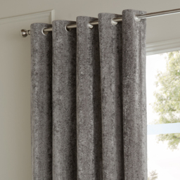 Lustre Velvet Fully Lined Eyelet Curtain Pair - Pewter / 137cm / 168cm - thumbnail 3